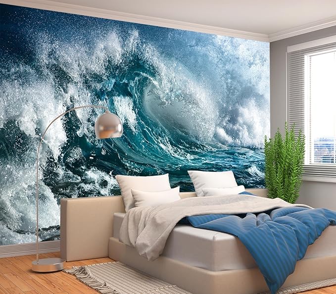 Cliouar-Ocean Wave Mural Wallpaper Peel and Stick 90" x 67"