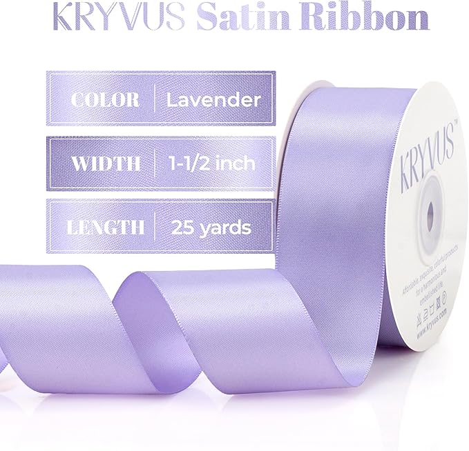 Lavender Satin Ribbon, 1.5 Inch X 25 Yards, Premium Satin Ribbon for Gift Wrapping, Crafts, Hair Bow Making, Sewing, Flower Bouquet, Wedding Party Decor
