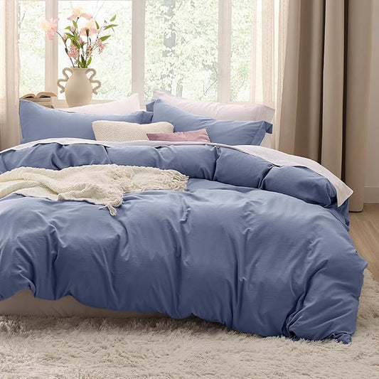 Bedsure Slate Blue Duvet Cover Twin/Twin XL Size - 2 Pieces Prewashed Cotton-Like Extra Soft Bedding Set, Includes 1 Twin Duvet Cover 68x90 Inches with Zipper Closure & 1 Pillow Sham, No Comforter