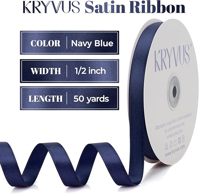 Navy Blue Satin Ribbon, Double Faced 1/2 Inch X 50 Yards Navy Blue Ribbon, Premium Satin Ribbon for Gift Wrapping, Crafts, Hair Bow Making, Sewing, Flower Bouquet, Wedding Party Decor