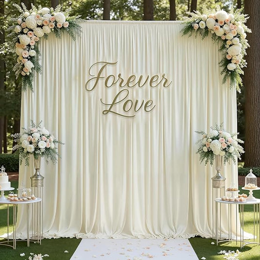 gogoparti 40ft x 12ft Ivory Wrinkle-Free Backdrop Curtain for Wedding Parties, Thick Polyester 8 Panels 5x12ft for Wedding Birthday Baby Shower Halloween Photography Party Background