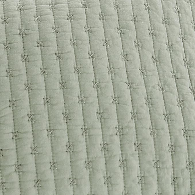 Levtex Home Cross Stitch Reversible King Bedspread Set (120x104in) with 2 Pillow Shams (36x20in) - Stitch Texture - Desert Sage - Cotton King Size Bedspread Set - Soft, Pre-Washed