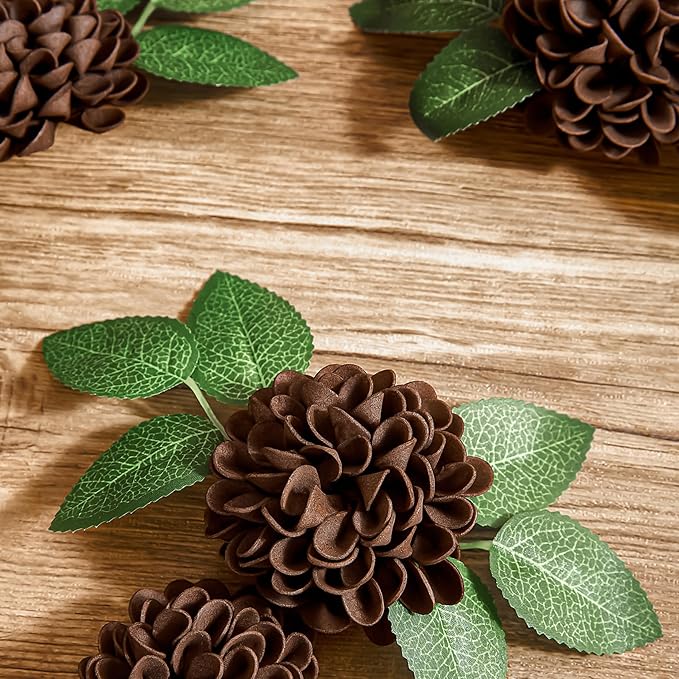 Artificial Flowers, 50pcs Artificial Rose for DIY Bouquets Arrangement, Brown Dahlia Flowers Foam Fake with Stems for Wedding Shower Party Floral Arrangements Tables Home Decorations