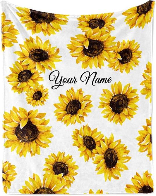 Jekeno Custom Blanket with Name for Adults Kids Baby Personalized Customized Gifts for Women Mom Her Sister Best Friend Sunflower Blanket Gifts Bedding Decor for Bed Sofa Office 60"x80"