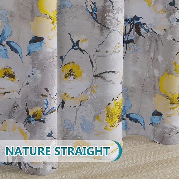 MYSKY HOME Floral Curtains 54 Inch Length for Living Room Bedroom, Bathroom Thermal Insulated Room Darkening Curtain Grommet Vintage Floral Curtains Decorative Curtains,2 Panels