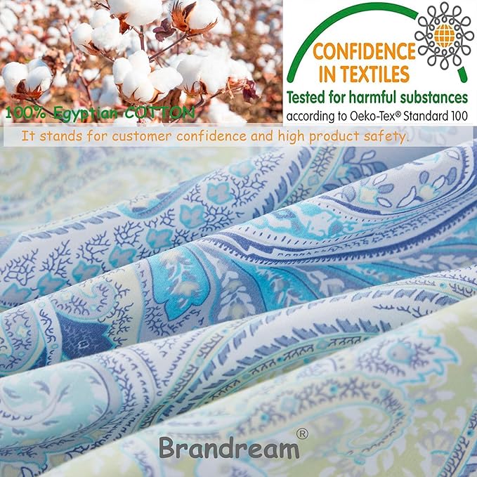 Brandream King Size Sheet Set Luxury Floral Boho Medallion Blue Paisley Bedding Collections 800 Thread Count 100% Egyptian Cotton Deep Pocket, 4 Piece
