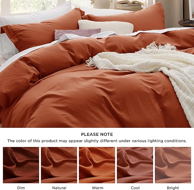 Bedsure Terracotta Duvet Cover Full Size - 3 Pieces Prewashed Extra Soft Cotton-Like Bedding Set, Includes 1 Duvet Cover 80x90 Inches with Zipper Closure & 2 Pillow Shams, Comforter Not Included