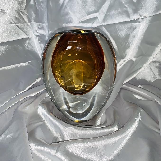 Crystal Vase, Modern Decorative Vase, Minimalist Floral Vase, Light Luxury Style for Home Decor, Centerpiece, Office, Pampas Grass, Dried Flowers, Flowers and Buds (Big Amber)