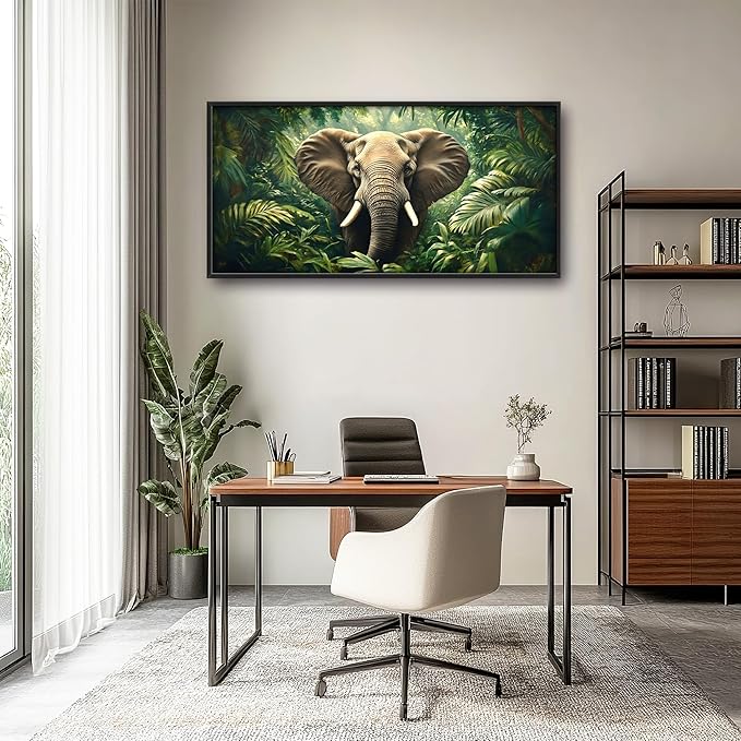 Elephant Large Wall Art Framed Wall Decor for Living Room Rustic Tropical Jungle Pictures Oversized Canvas Print Painting Modern Extra Large Framed Artwork for Bedroom Office 60"x30"