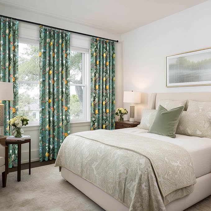 Sage Green Curtains for Living Room Bedroom, Aesthetic Unique Rustic Pinch Pleated Drapes Cottagecore Floral Flower Printed Modern Farmhouse Window Treatment 63 Inch Length 2 Panels