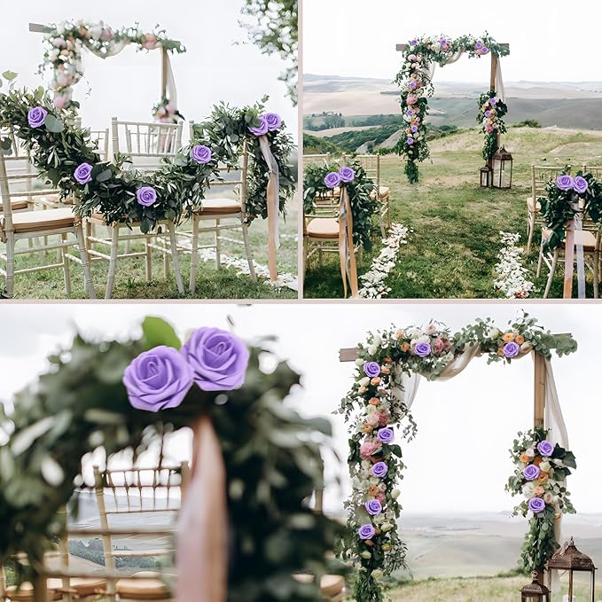 Artificial Flowers Roses Real Looking Foam Fake Roses with Leaves and for DIY Wedding Bouquets Bridal Shower Centerpieces Party Decorations (Lilac, 200)