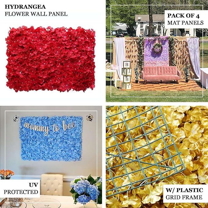 Efavormart 4 PCS Purple Silk Hydrangea Flower Mat Wall Wedding Event Decor for DIY Centerpiece Arrangement Party Decorations
