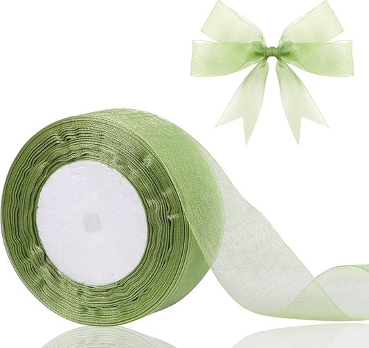1.5 inch Sheer Organza Ribbon Sage Green Chiffon Ribbon for Gift Wrapping Christmas Halloween Decoration Wedding Flower Bouquet Crafts 50 Yards