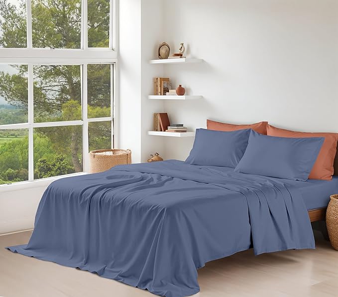 RUVANTI 100% Organic Cotton Sheets California King, Percale Weave, GOTS Certified, 4-Piece Set, Deep Pocket 13", Crisp & Breathable, Soft Durable Bedding, Sábanas Algodón Orgánico – Wild Wind