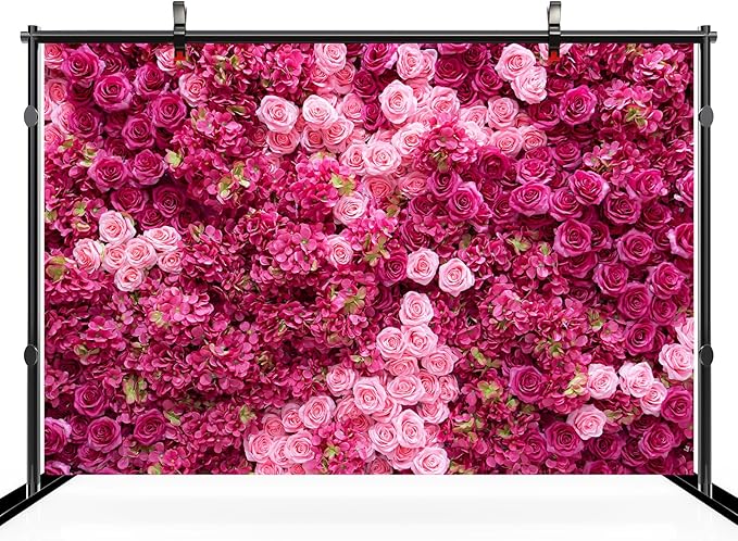 12ftx8ft Rose Wall Background Rose Photo Backdrops Spring Party Tea Party Flowers Backdrop Girls Birthday Pink Princess Party Wedding Bridal Shower Pink Floral Anniversary Ceremony Decor