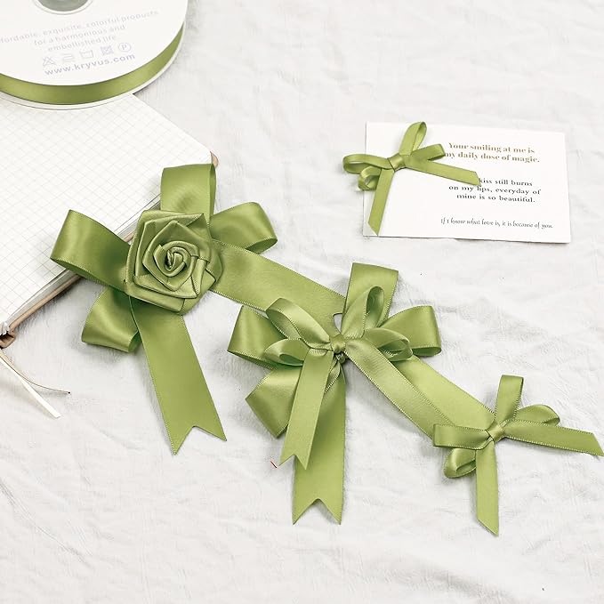 Moss Green Satin Ribbon, Double Faced 1/2 Inch X 25 Yards Moss Green Ribbon, Premium Satin Ribbon for Gift Wrapping, Crafts, Hair Bow Making, Sewing, Flower Bouquet, Wedding Party Decor