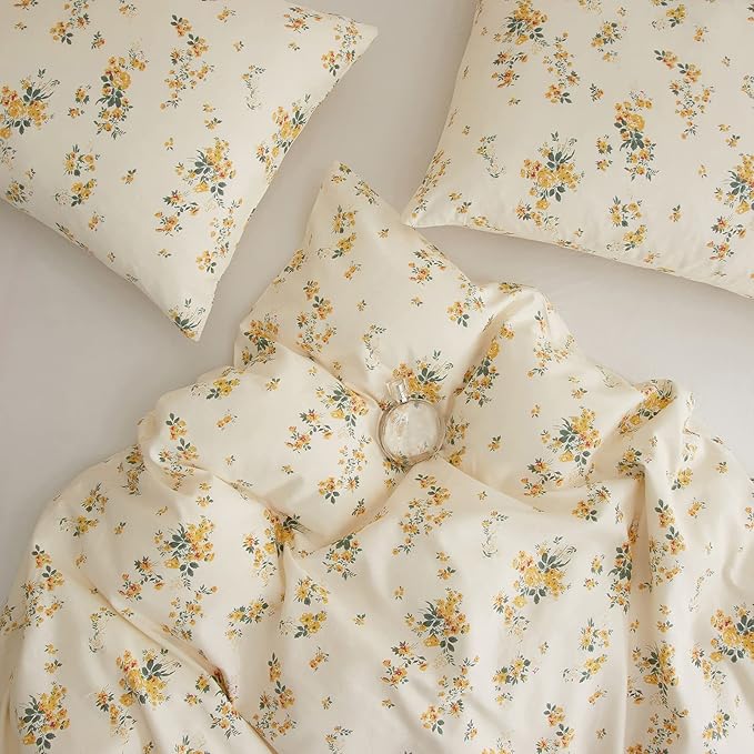 VM VOUGEMARKET Yellow Flower Comforter Set Twin XL 3 Pcs Farmhouse Floral Botanical Pattern Bedding Comforter Set,All Season Soft & Lightweight Comforter for Girls Women 68"x90"