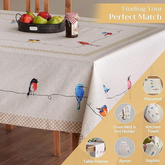 Maison d' Hermine Table Cloth Square Table 100% Cotton 54 x 54 Inches Tablecloth Reusable Decorative for Dining Room, Farmhouse, Home, Party, Festive & Wedding Spring Summer - Birdies On Wire