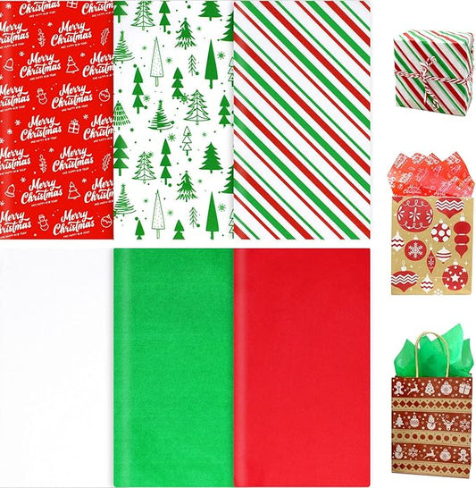 120 Sheets Christmas Tissue Paper for Gift Bags Wrapping, Assortment Holiday Tissue Paper for Gift Wrapping, Gift Decoration, Art & Craft (20 x 20 inches)