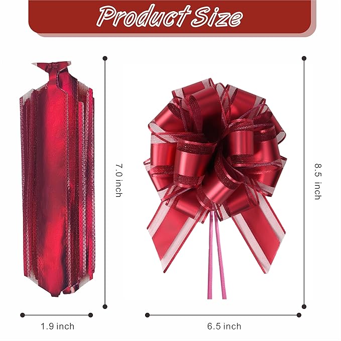 10-Pack Wine Red Pull Bows for Gift Wrapping - 6 Inch Reusable Ribbon Bows, Large Instant Floral Decor Bows for Wedding, Christmas, Birthday Decor, Gift Basket & Party Decorations