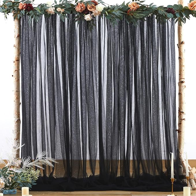 Black Tulle Backdrop Curtain for Parties 10ft x 8ft Black Sheer Photo Backdrop Curtains Drapes for Birthday Party Baby Shower Wedding Decorations