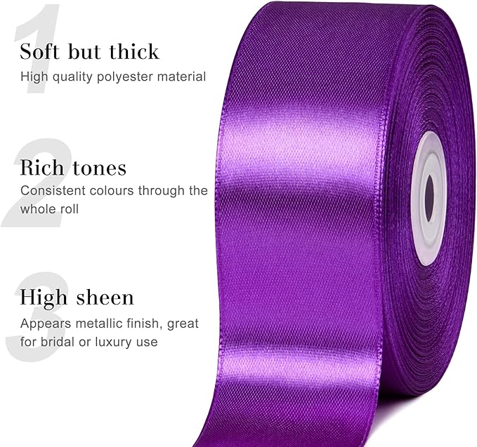 1-1/2 Inches 50 Yards Purple Satin Ribbon, Solid Fabric Ribbon Roll for Flower Bouquets, Gift Wrapping, Wedding, Handmade Crafts