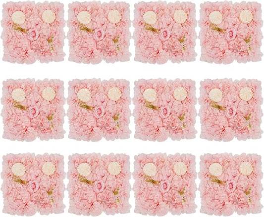 12 Pack Flower Wall Panels, Pink Floral Wall Backdrop, Artificial Flower Wall Decor 15 15, Rose 3d Flower Wall Background Party Panel Decorations for Wedding, Party, Anniversary, Indoor, Outdoor