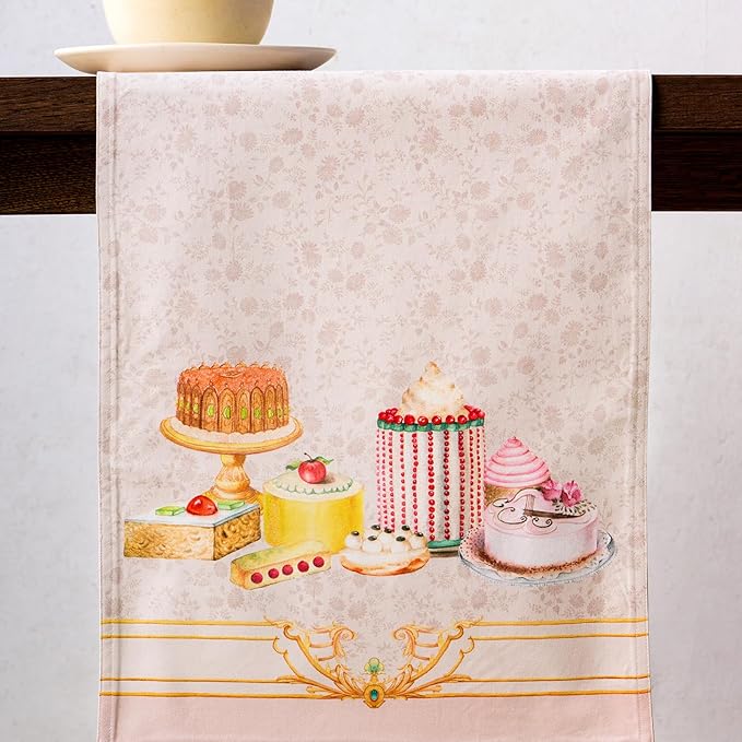 Maison d' Hermine Tablerunners 100% Combed Cotton Premium Table Runner Decorative Table Cover, Home, Dining, Cocktail Party & Camping, Pastries (Double Layer) - (14.50"x72")