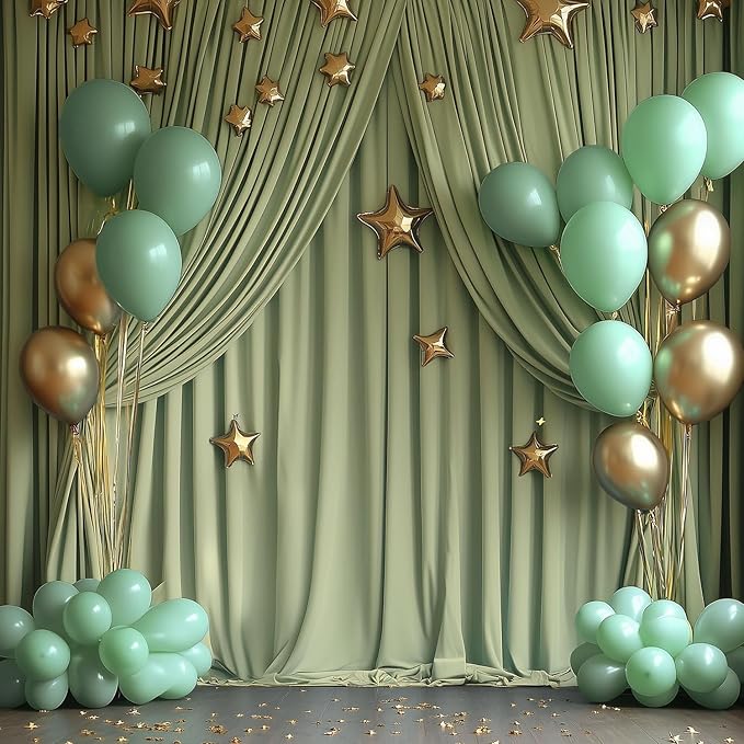 10x10ft Wrinkle Free Sage Green Backdrop Curtain for Parties Soft Fabric Drapes Wedding Curtain Backdrop for Birthday Party Decorations Background for Photography 5x10ft, 2 Panels