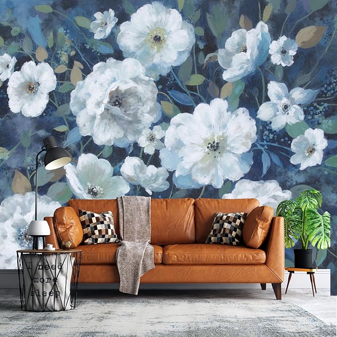 Peel and Stick Wallpaper Floral Forest Mural Flower for Bedroom Large Wall Murals Wall Paintings (Color-7, 157×110 inch)