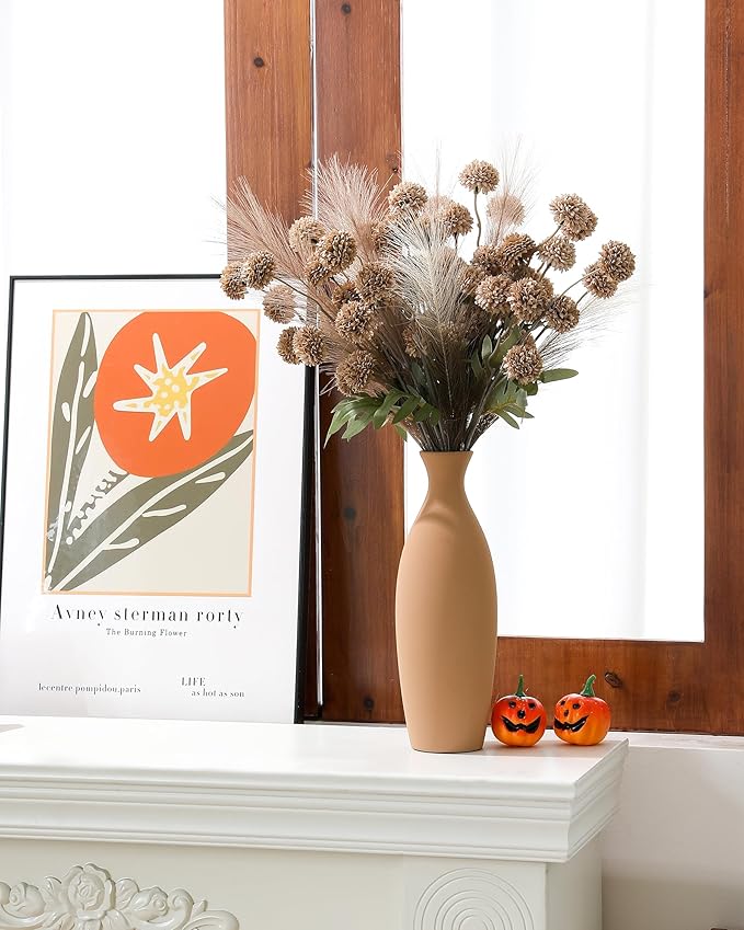 Faux Fall Flowers for Vase Fake Mums Artificial 10 Stems +10 Branches Pampas Grass,Long Stems Silk Flowers Home Decor,Faux Floral Pompon Balls For Table,Halloween Centerpieces,Wedding Arrangements
