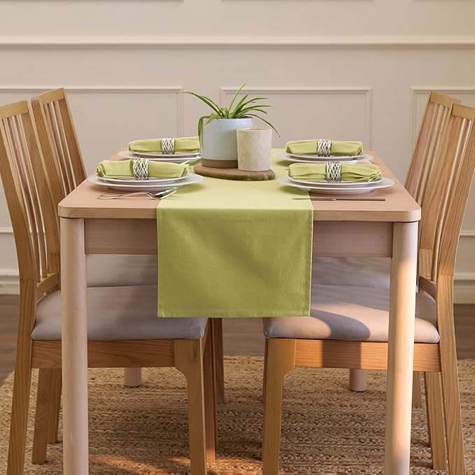 Encasa XO Table Runner 13"x59" Long | Cotton Canvas Fabric | Sage Green Solid Color | Machine Washable & Durable