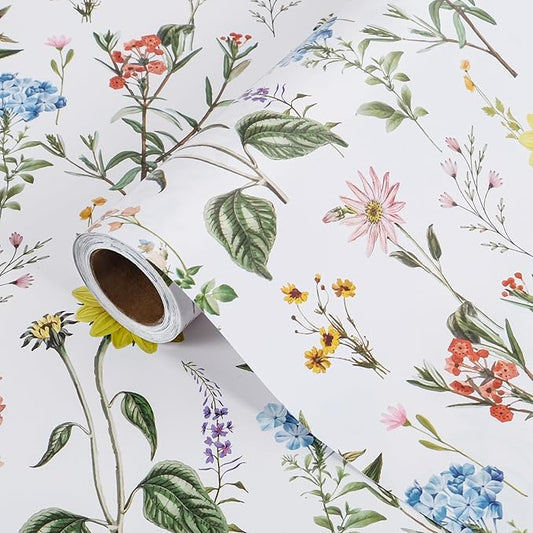 RayofSun Floral Wrapping Paper Roll 17 in x 32 ft Mini Roll Yellow Flower Wildflowers Plants Gift Wrap Paper for All Occasion Wedding Birthday Bridal Shower Party Baby Shower Christmas