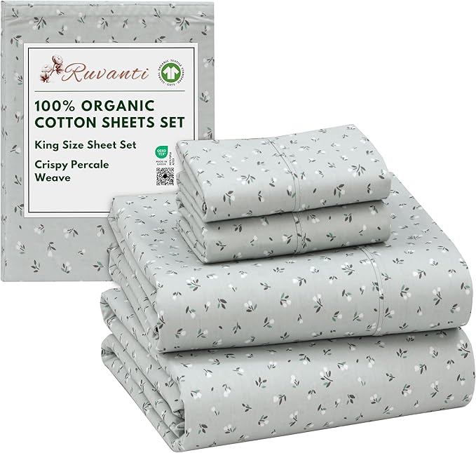 RUVANTI 100% Organic Cotton Sheets King Size, Percale Weave, GOTS Certified, 4-Piece Set, Deep Pocket 15", Crisp & Breathable, Soft Durable Bedding, Sábanas Algodón Orgánico – Bud Club