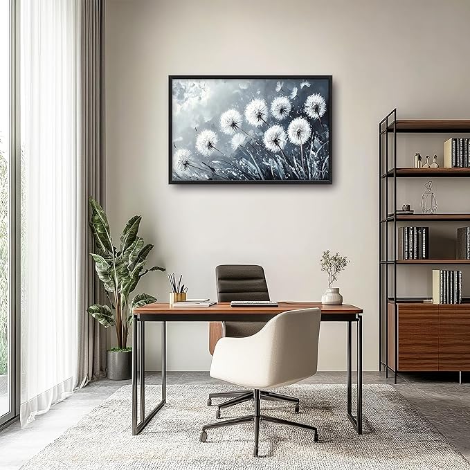 Rustic Dandelion Large Wall Art Framed Wall Decor for Living Room Farmhouse Floral Pictures Oversized Canvas Print Painting Modern Extra Large Framed Artwork for Bedroom Office 36"x24"