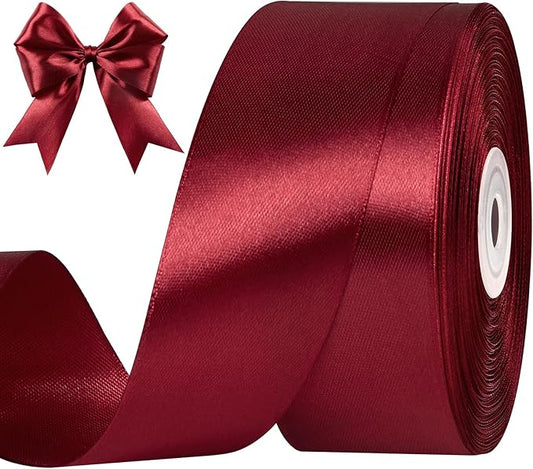 1-1/2 Inches 50 Yards Dark Wine Red Satin Ribbon, Solid Fabric Ribbon Roll for Flower Bouquets, Gift Wrapping, Wedding, Handmade Crafts