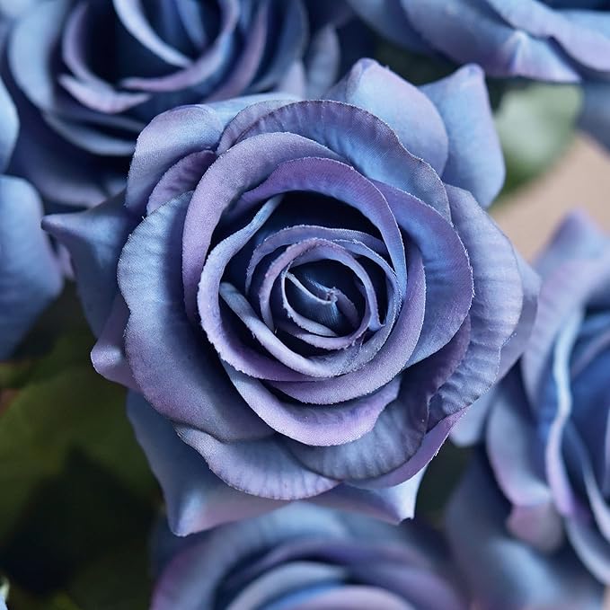 FiveSeasonStuff Fake Roses Wedding Flowers Real Touch Silk Midnight Blue Artificial Flowers 12 Stems