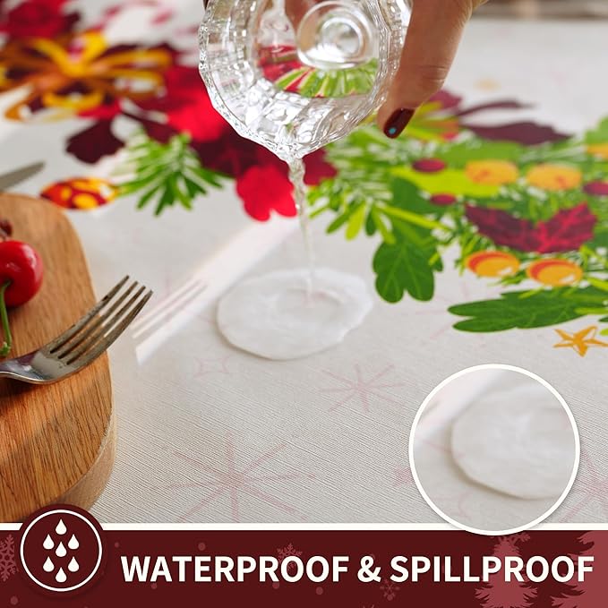Christmas Rectangle Table Cloth,100% Waterproof Tablecloth,Christmas Decorations for Home, Vinyl Tablecloth Plastic Table Cover for Party，Picnic,Dining,Outdoor 54" x 54",Frosted Wreath