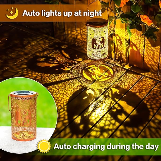 Christmas Gifts for Women Penguin Solar Lanterns Outdoor Waterproof Hanging Solar Lights Penguin Gifts for Women Men Metal Decorative LED Lanterns for Garden Decor,Yard,Patio,Lawn,Tabletop,Pathway