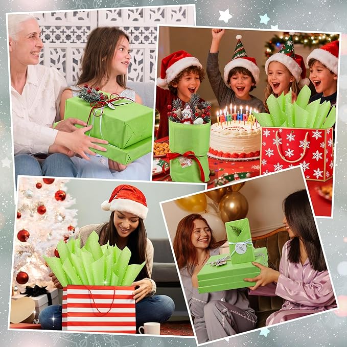 woric 135 Sheets Glitter Tissue Paper for Gift Bags 20 x 14 Inch Light Green Tissue Paper for Gift Wrapping Art DIY Crafts Birthday Wedding Christmas Decor