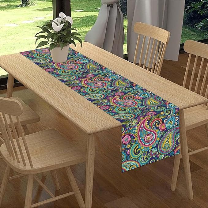 Vintage Paisley Table Runner, Blue Classical Luxury Old Fashioned Paisley Floral Print Table Center Decor for Family Kitchen Table Decorations Indoor Outdoor 13x90 inch