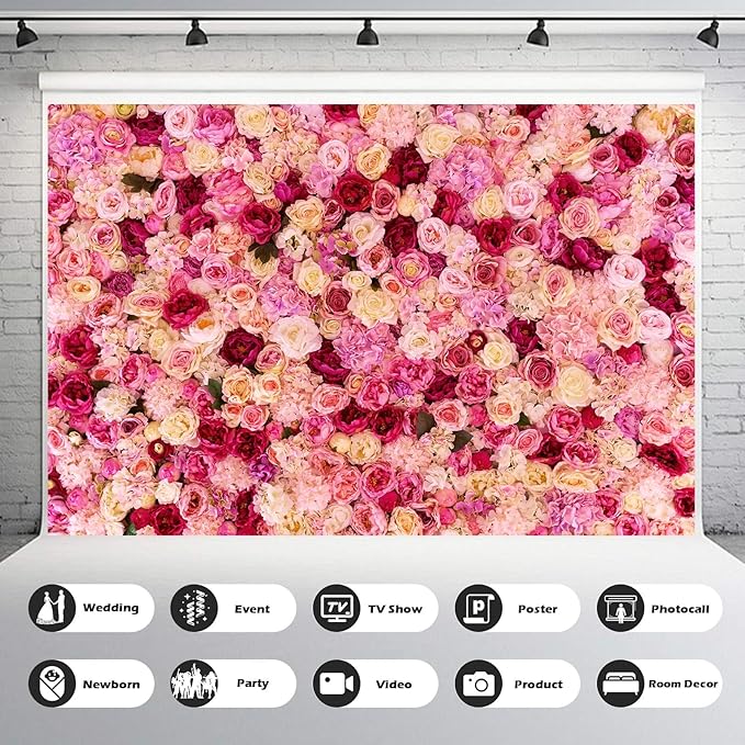 Roses Flowers Backdrop Valentine's Day Pink Red Rose Photography Background Various Floral Roses Backdrop for Anniversary Birthday Wedding Baby Shower Children Adults Photo Prop Backgrounds 9x6ft