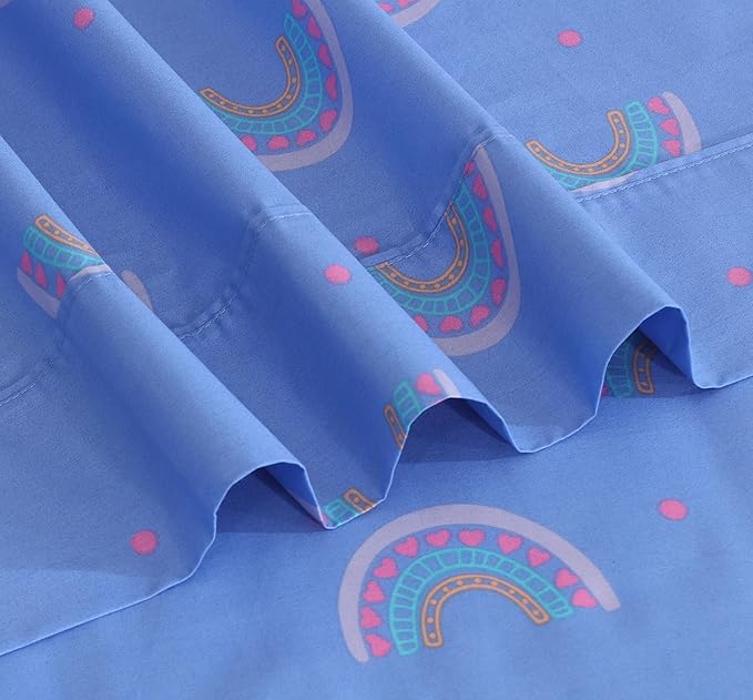 RUVANTI 100% Cotton Twin Sheets Set, 3 Pieces, Soft & Breathable Percale Weave Bedding, Deep Pocket 16", Hotel Standard, Crisp Cool Feel, Durable, Perfect Floral Bed Sheet, Baby Rainbow