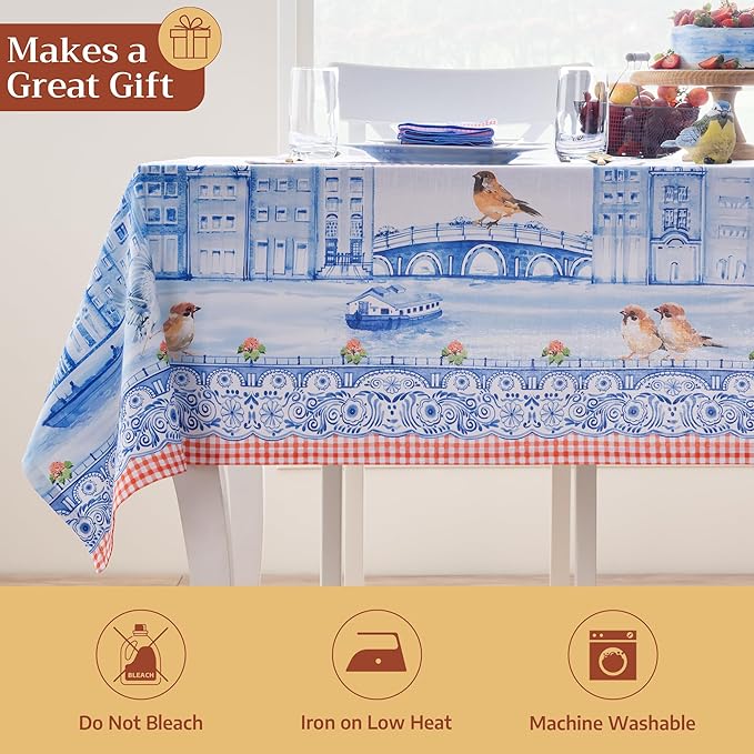 Maison d'Hermine Table Cloth Rectangle Table 100% Cotton Tablecloth for Dining Room, Farmhouse, Home, Hotel, Parties & Wedding - Ideal for Easter Decorations Spring & Summer(Amsterdam Canals,54" x72")