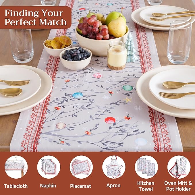 Maison d' Hermine Table Runner 100% Cotton Single Layer Table Runners 72 inches Long for Thanksgiving Christmas Decorations Home Kitchen Dining Party Wedding (Fairy Christmas, 14.5" x 72")