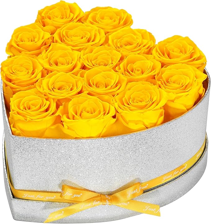 Flowers for Delivery, 16 Yellow Forever Roses in a Box, Preserved Flowers for Anniversary Birthday Mothers Day Valentines Day Gifts for Mom Women, Wife, Girlfriend