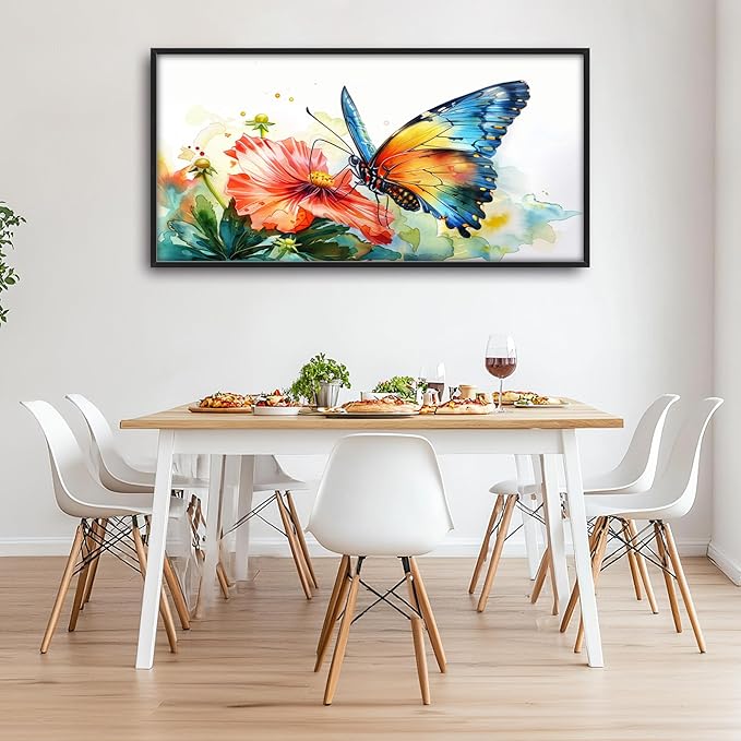 Framed Large Pictures Wall Art for Living Room, Butterfly Oversized Wall Decor Colorful Butterfly Floral Canvas Print Painting Modern Extra Large Framed Artwork for Bedroom Office 60"x30"