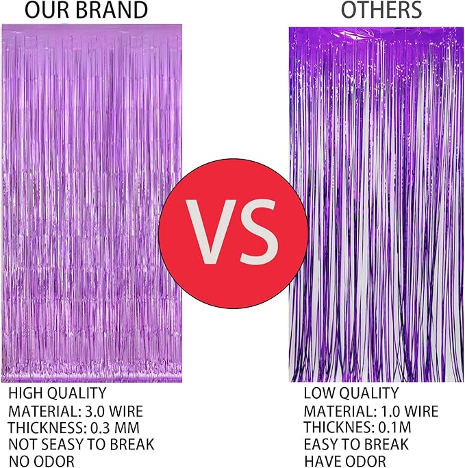 Keyali 2 Pack 3.3 * 8.3 ft Foil Curtain Metallic Tinsel Fringe Curtains Photo Booth Props Backdrop for Birthday Wedding Engagement Baby Shower Christmas Holiday Celebration Partyl,Purple