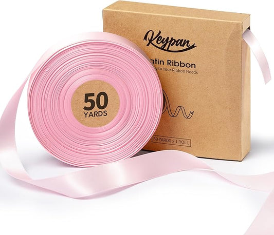 Valentines Pink Satin Ribbon 7/8 Inch x 50 Yards Double-Faced Ribbons for Flower Bouquet Gift Wrapping Party Decor Wedding Invitation DIY Craft
