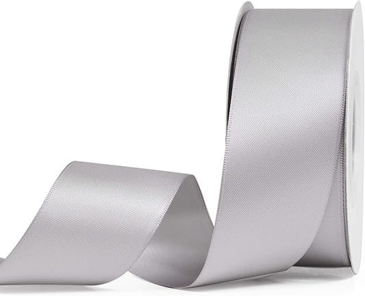 YAMA Silver Double Faced Satin Ribbon, 1-1/2 Inch 25 Yards, for Crafts Bows Flower Bouquet Wedding Home Decor Gift Wrapping